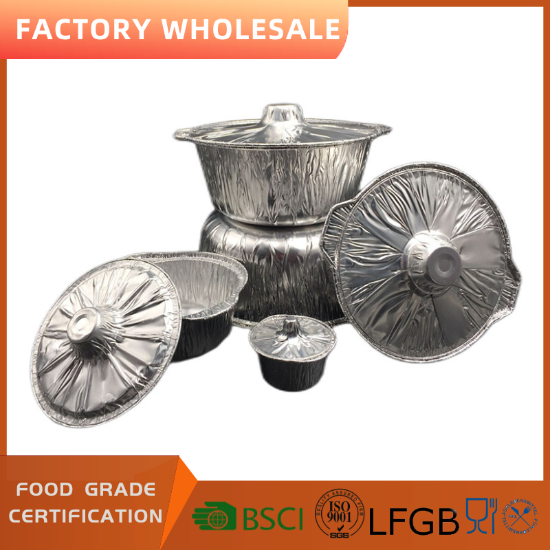 Round Disposable Aluminum Foil Pot With Foil Lid Aluminium Cooking Pots