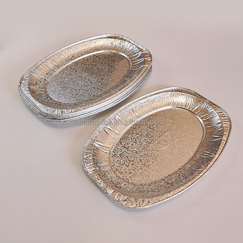 Banquettes Tableware Catering Tray Embossed Plates Wedding Disposable Aluminum Foil Turkey Bbq Hot Trays For Food Oval plade