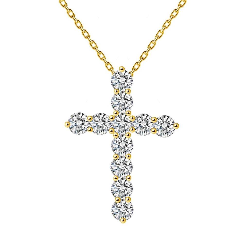 925 Sterling Silver christian jesus cross pendant necklace with 3A Clear Zircon 18k Gold Plated cz cross pendant