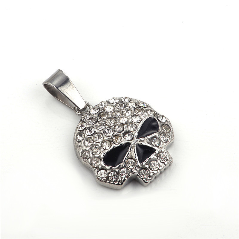 Stainless Steel Skull Head Pendant with White/Pink Crystal Biker Jewelry Gemstone Charms Pendant for Men