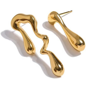 Fashion Gold Earrings Stainless Steel Tarnish Free Waterproof Earrings for Women Irregular Design Golden Lady Jewelry