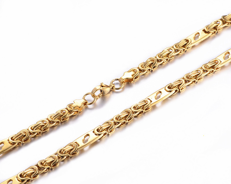 6.5 mm Customize Length Mens Chain Boys Necklace Gold Plated Byzantine Link Stainless Steel For Wholesale