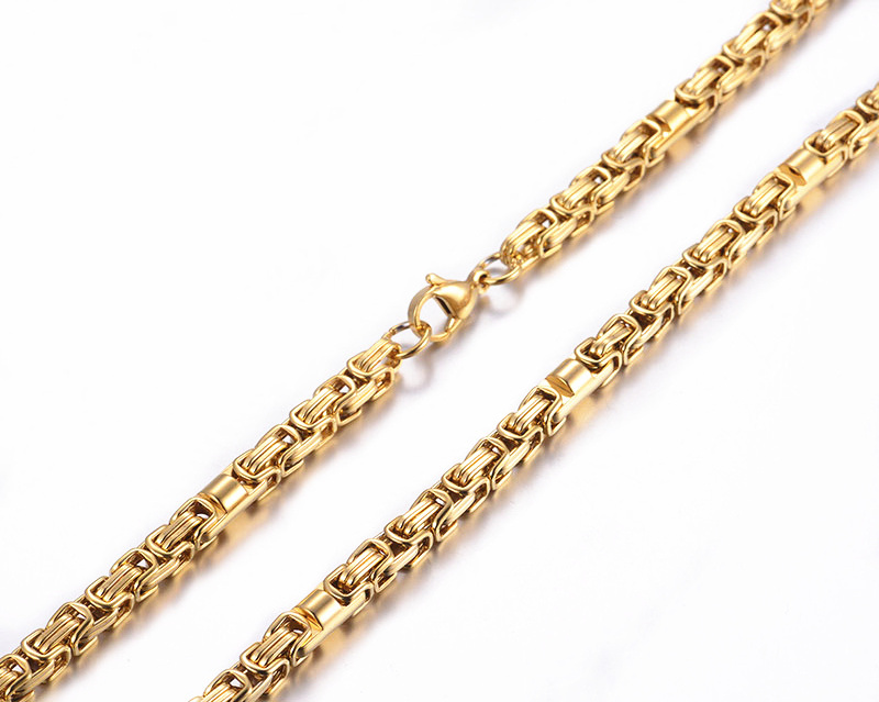 6.5 mm Customize Length Mens Chain Boys Necklace Gold Plated Byzantine Link Stainless Steel For Wholesale