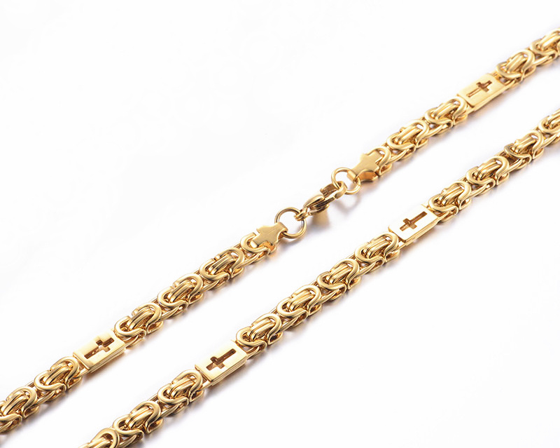 6.5 mm Customize Length Mens Chain Boys Necklace Gold Plated Byzantine Link Stainless Steel For Wholesale