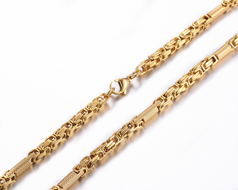 6.5 mm Customize Length Mens Chain Boys Necklace Gold Plated Byzantine Link Stainless Steel For Wholesale