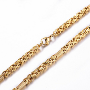 6.5 mm Customize Length Mens Chain Boys Necklace Gold Plated Byzantine Link Stainless Steel For Wholesale