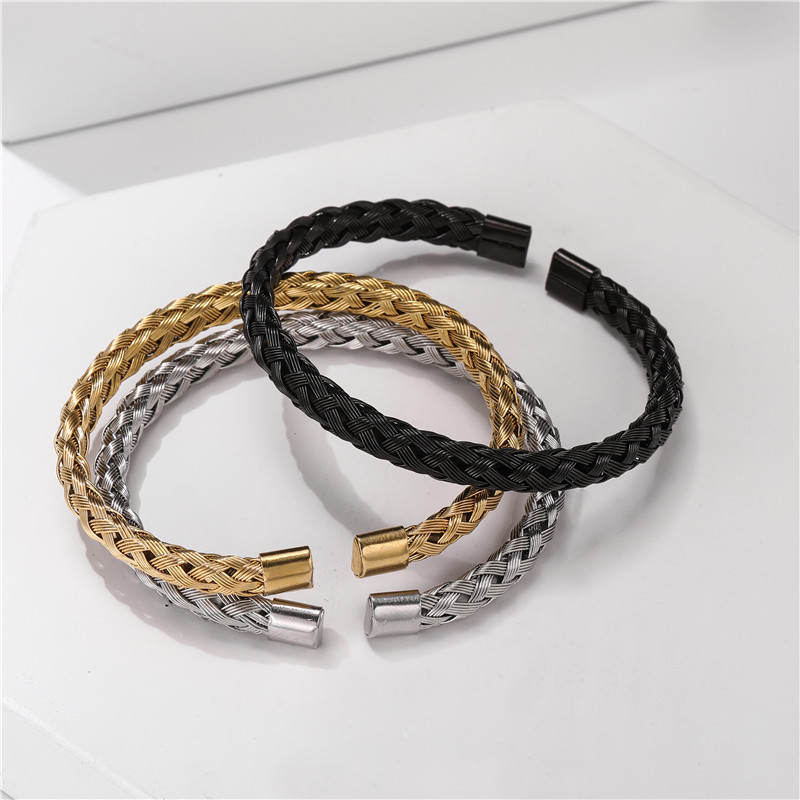 Wholesale Braided Wire Bangle Bracelet for Men  Silver/18K Gold/ Black color for Option Stainless Steel Mesh Wire Jewelry