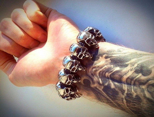 Chunky Skull Head Bracelet for Men Stainless Steel Link Chain Bracelet Jewelry