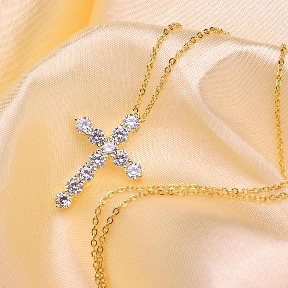 925 Sterling Silver christian jesus cross pendant necklace with 3A Clear Zircon 18k Gold Plated cz cross pendant