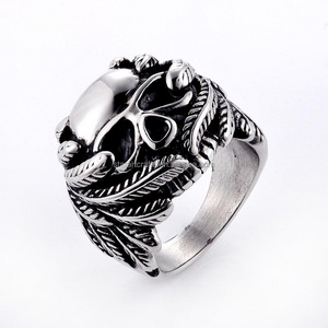 Stainless Steel Skull Ring with Wings