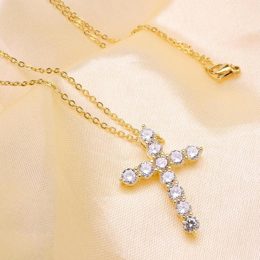 925 Sterling Silver christian jesus cross pendant necklace with 3A Clear Zircon 18k Gold Plated cz cross pendant