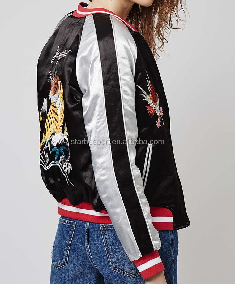 Custom Fashion Embroidered Reversible Souvenir Satin Bomber Jackets Wholesale