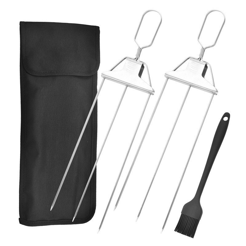 Wholesale BBQ Camping Kebab Flat Forks Gadgets Kitchen Stainless Steel 3 Way Barbecue Grill Skewers