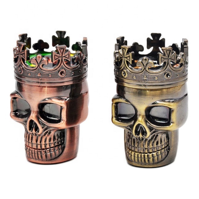 3 Layers Skull Metal Grinder Smoke 40mm Smoking Herb Grinder Hand Crank Crusher with Sharp Teeth Herb Mill