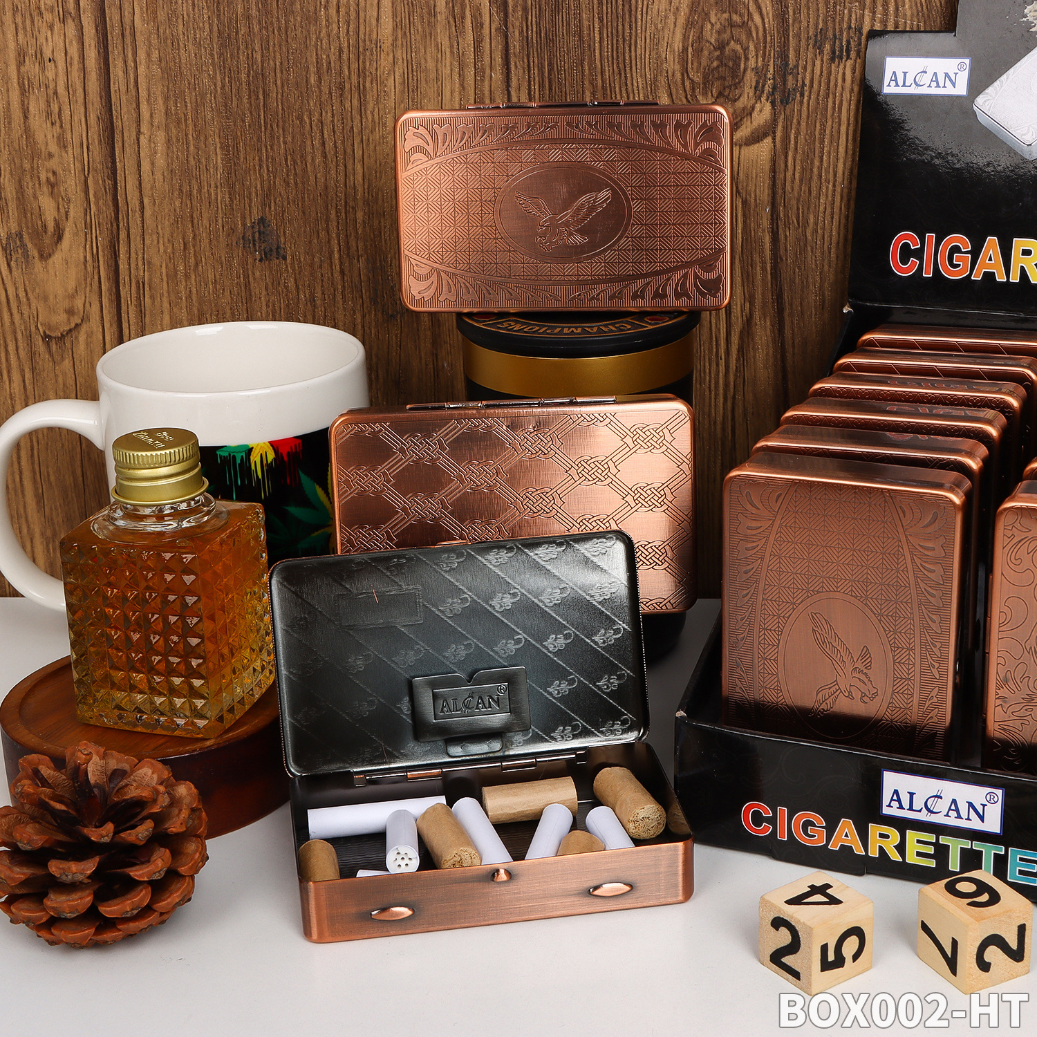 Wholesale Best-Selling Tin Cigarette Box Antique Copper Design Cigarette Storage Box With 6 Designs Tobacco Box