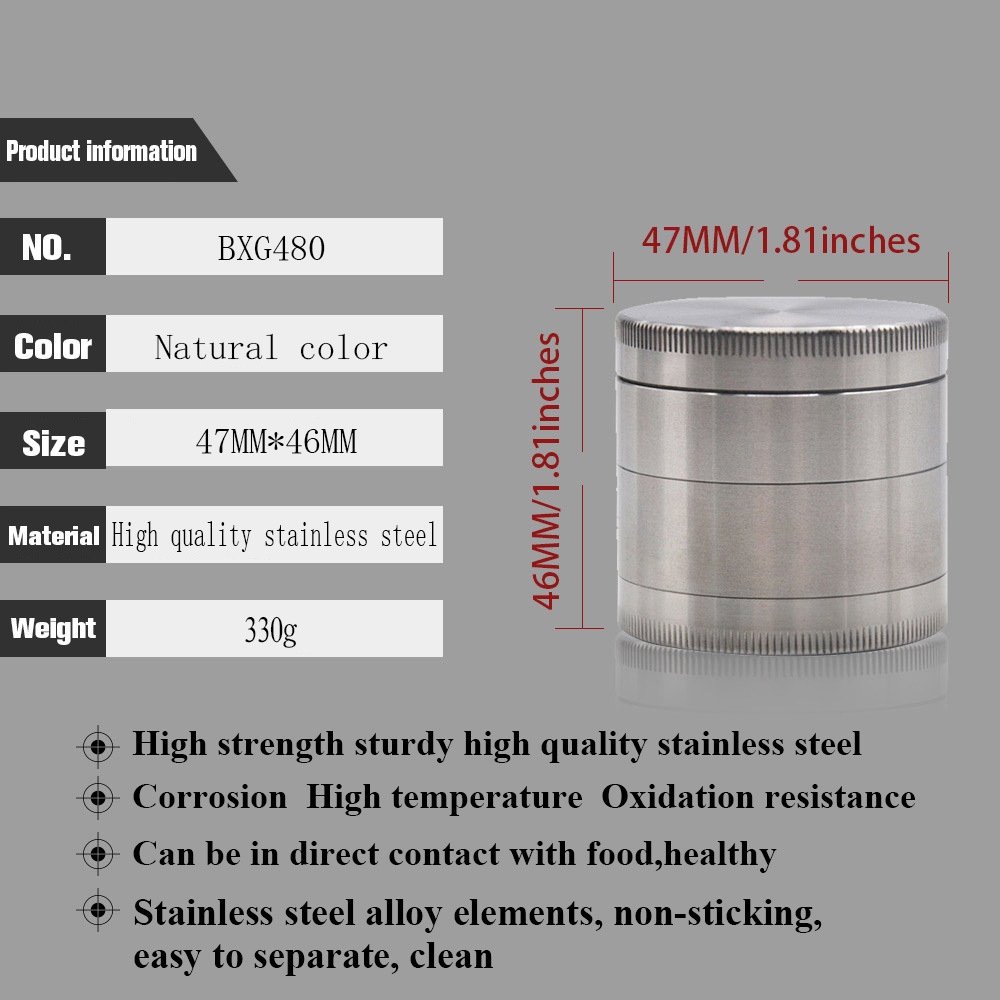 Wholesale Premium Stainless Steel Grinder Herb Grinder Metal Spice Mill Herb Grinder 4 Parts 48mm Custom Logo