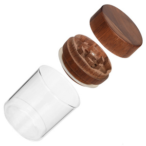 Wholesale Of New Walnut Wood Herb Grinders 55mm Tobacco Grinder With Glass Storage Jar Support Custom Smoking Jar