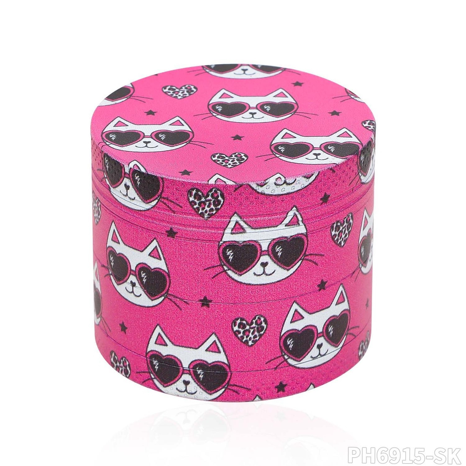 Wholesale Cute Cat Zinc Alloy Herb Grinder Custom Logo Tobacco Grinder with Multi-Patterns  40mm Herb Grinder With Display Box