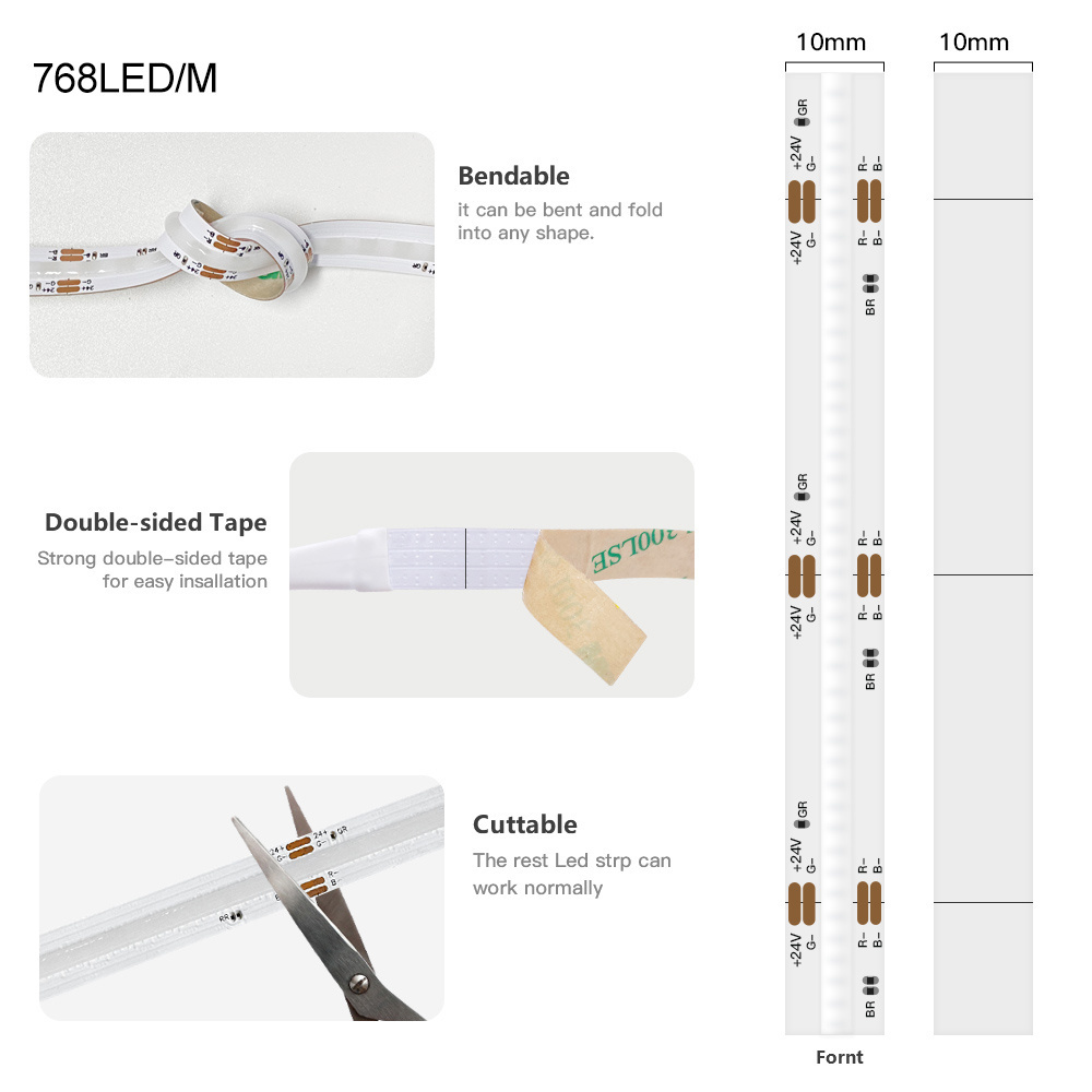 2024 New Arrival Cob Rgb Led Strip 768Leds/M 24V IP20 Waterproof Flexible Rgb Led Strip Light