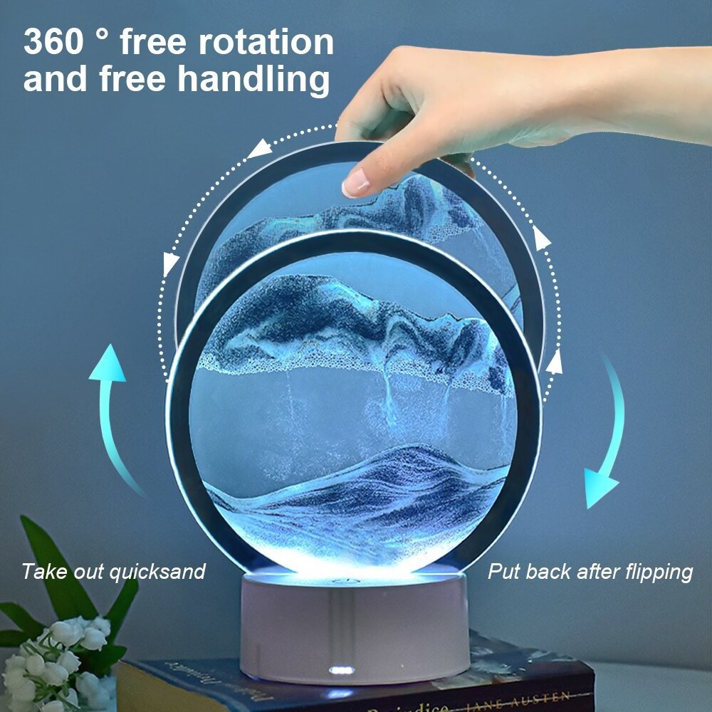 Creative modern quicksand RGB table lamp 3d home decor living room bedside table round art decorate light