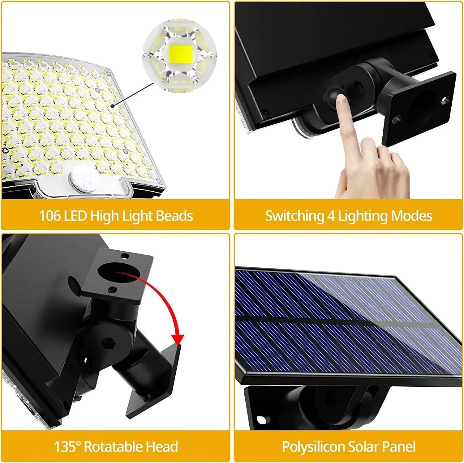 Outdoor 106 LED Solar Light Motion Sensor Waterproof Sunlight Garden Decoration Street Lights Solar Powered Lantern Wall Lamp