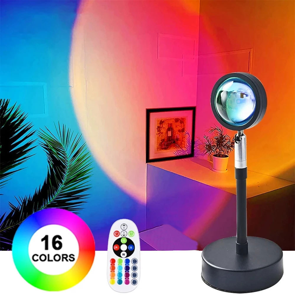 USB Aluminium Projector Sunset atmosphere Light Led 16 Colors Smart Rgb Rainbow Sunset Lamp With Remote Control