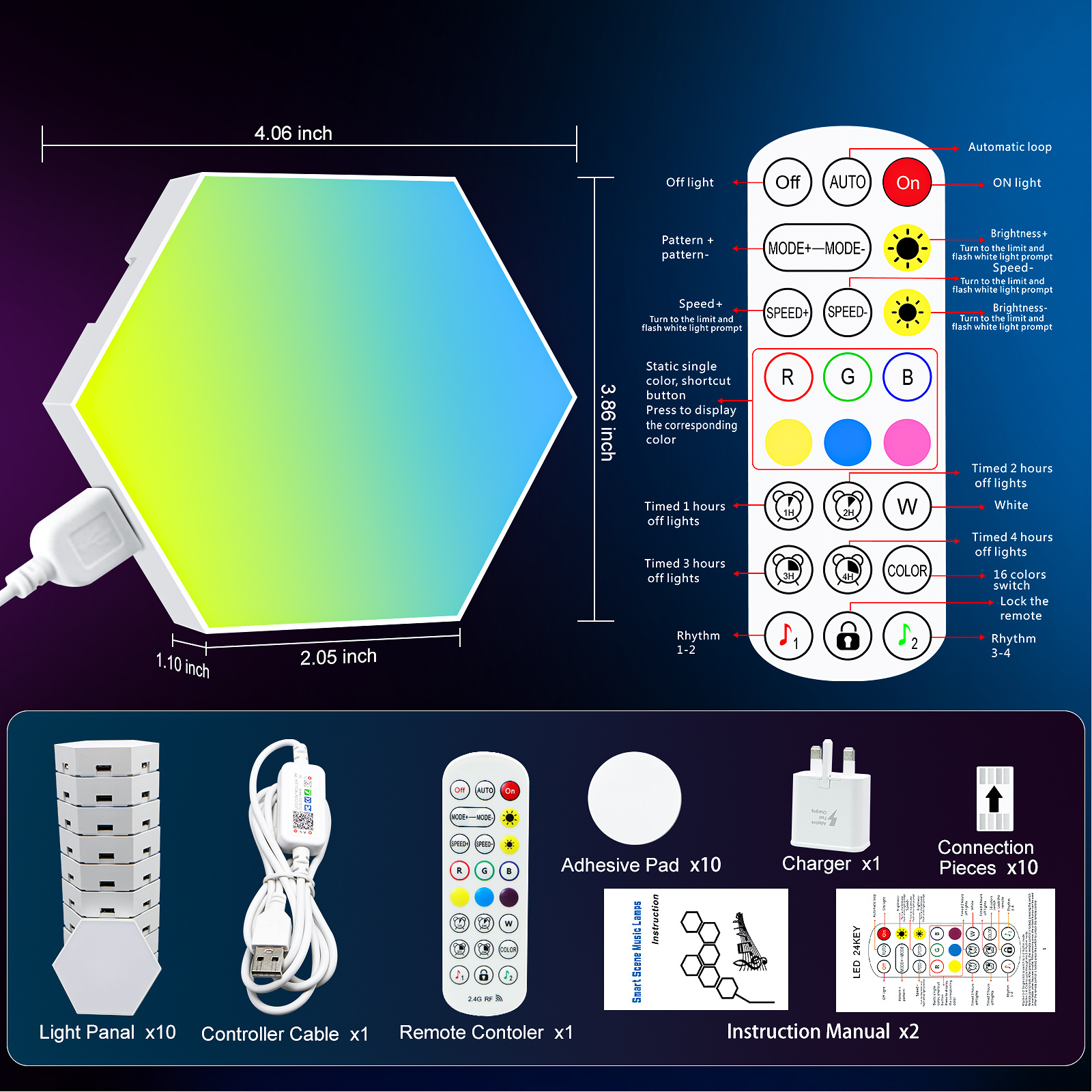 NEW 2023 RGB Light Led Hexagonal Lamps Modular Sensitive Lighting Magnetic DIY Creative Decoration Wall Lamp Led Night Light