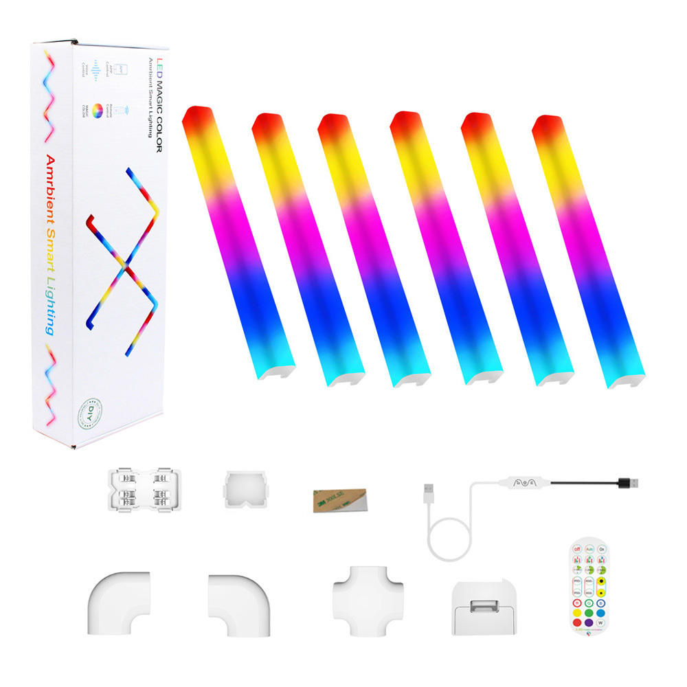 Newly 6PCS Dimmable DIY Line Glides Wall light RGB Smart Constellation Wall Lights Multicolor Segmented Control Game Music Sync