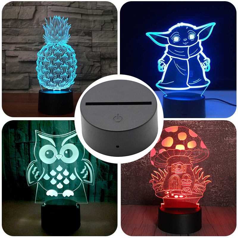 RGB LED Lamp Bases for 3D Led Night Light Acrylic Black 3D LED Lamp Night Light Touch Base with USB Cable and Remote Control