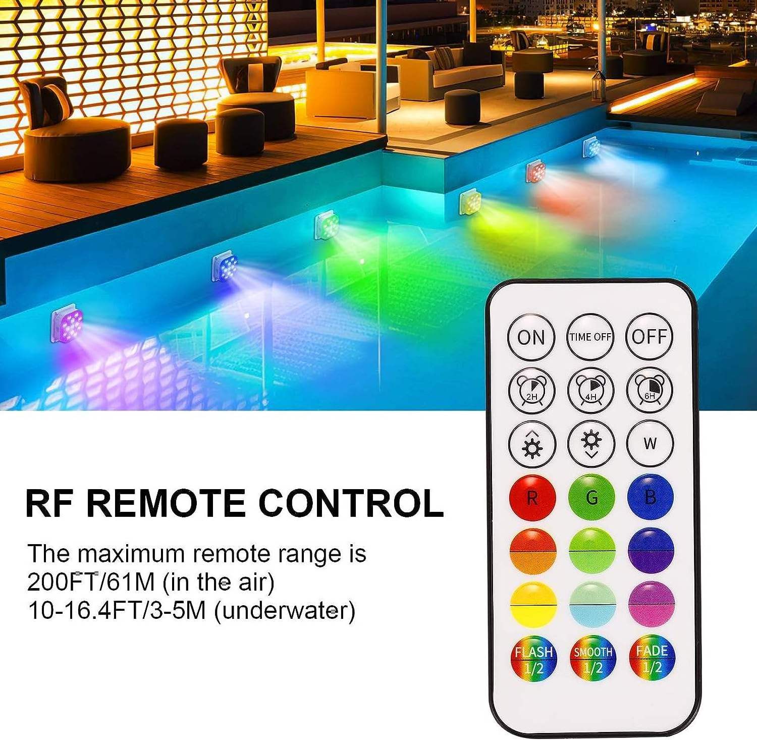 Swimming Pool Lights Rechargeable Submersible LED Lights with Remote IP68 Underwater Pool Lights Built-in 2600mAh Battery