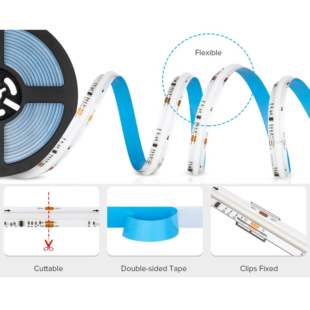 Commercial Dream Full Color RGBIC 24V Magic Digital No Light Point RGBIC Soft 720/m Smart Addressable RGB COB LED Strip Light