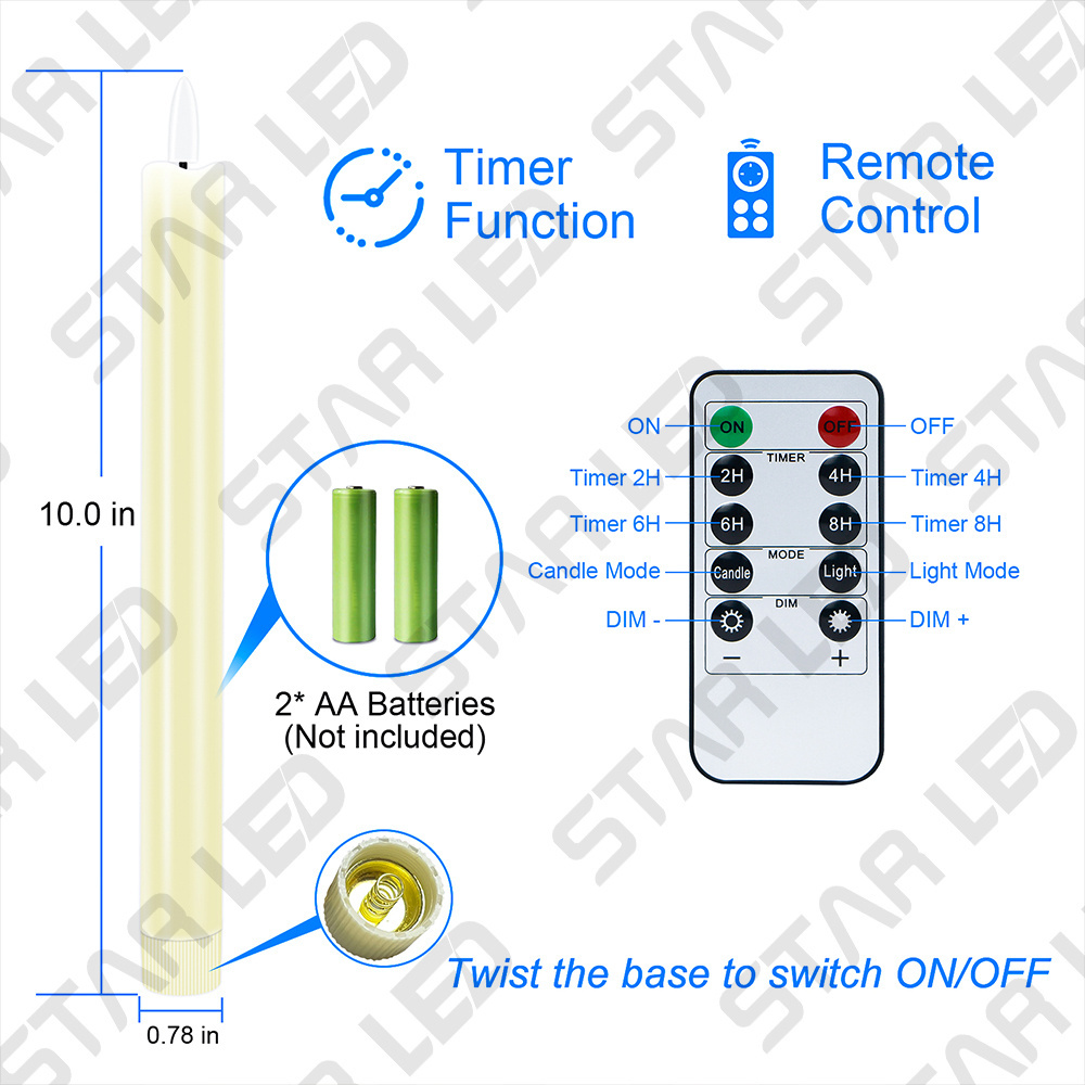 Electronic Flameless Taper Led Light Candles Plastic Long White LED Waterproof Plastic Candle For Holiday Decoration