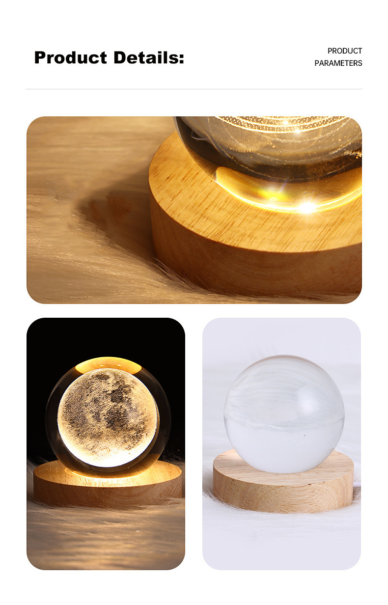 3D Art Crystal Ball Laser Engraving Solar System Blank Crystal Glass Ball Desktop Home Decor Led Night Light With LED Base