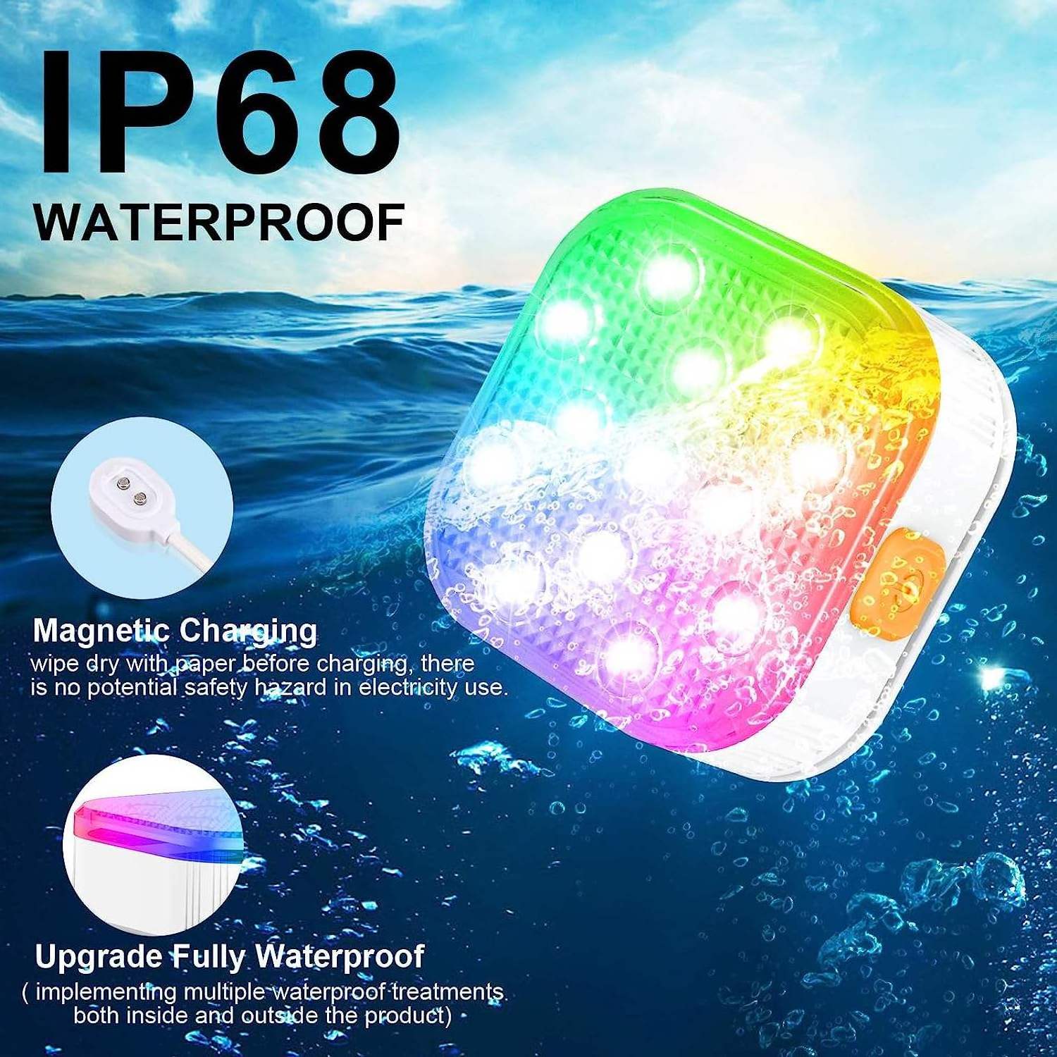 Swimming Pool Lights Rechargeable Submersible LED Lights with Remote IP68 Underwater Pool Lights Built-in 2600mAh Battery