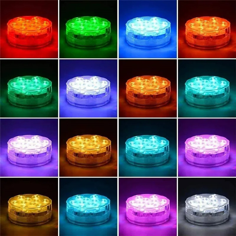 Battery Operated LED RGB Submersible Light With Magnet and Suction Cup Swimming Pool Light Underwater Tea Night Light for Pond