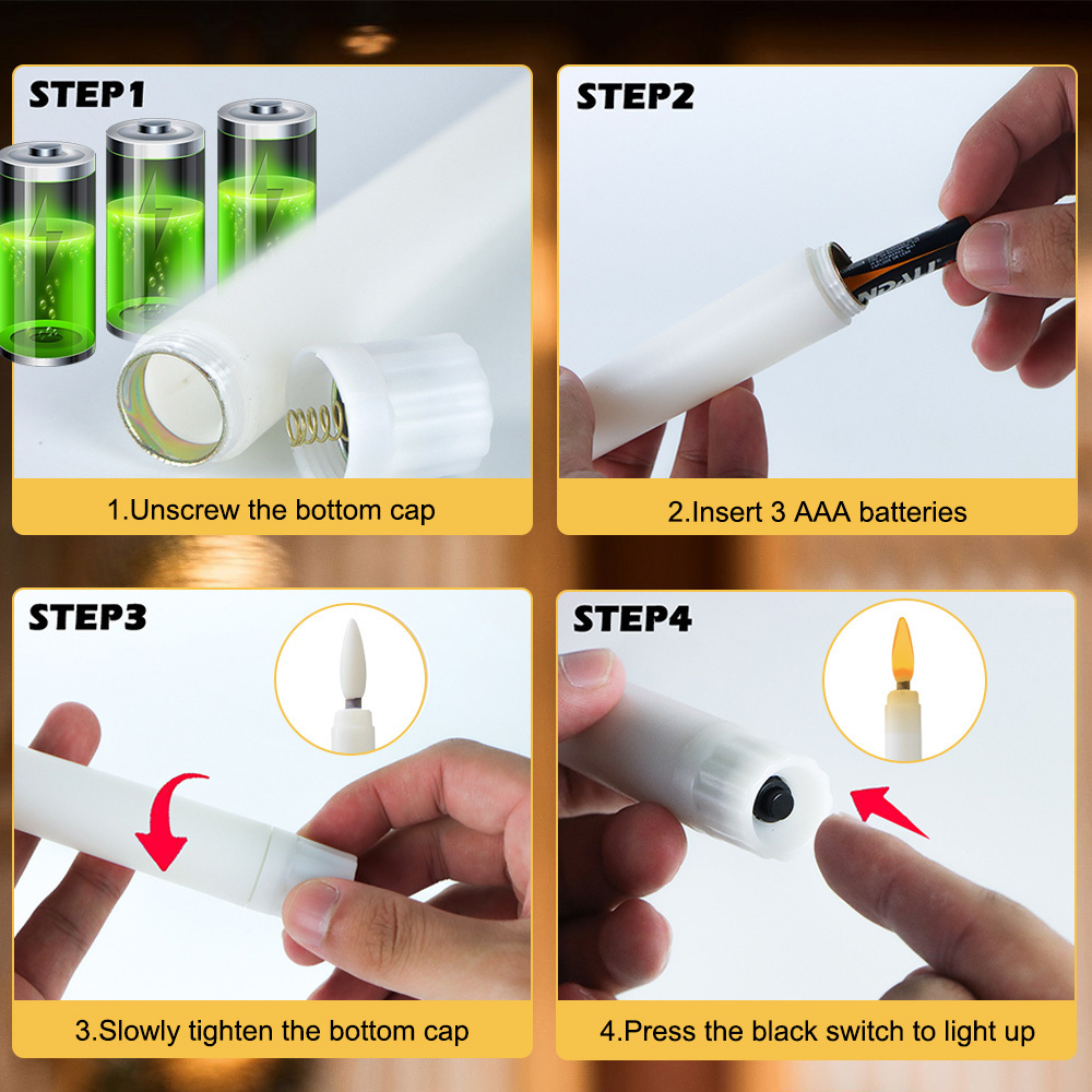 Wedding Favors Battery Operated 3D Flameless Led Candles Plastic Taper Flickering Candles with Remote Control And Timer