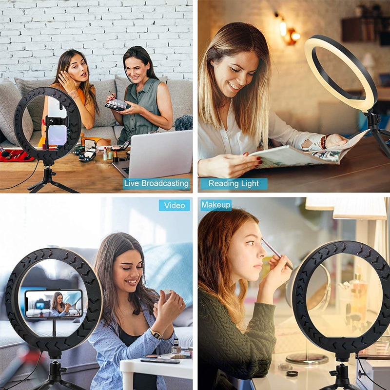 10 Inch Photography Lighting Led Selfie Ring flash Light With Tripod Stand Phone Holder For Makeup Video Live Studio