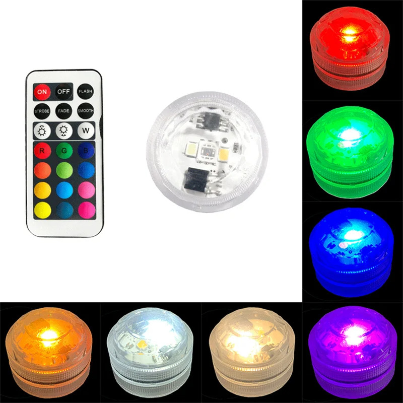 Waterproof Submersible Swimming Pool Night Lamp LED Lights Remote Control RGB Color Party Glass Vase Decor Tea Light