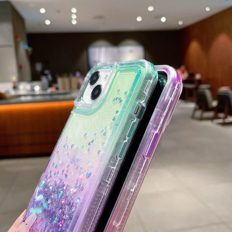 For iPhone 14 case Water Glitter Shell Liquid Quicksand Transparent four corner anti fall Glitter 12 13 11 15 phone cases trendy