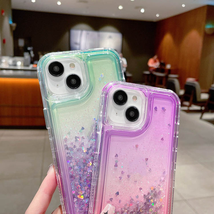 For iPhone 14 case Water Glitter Shell Liquid Quicksand Transparent four corner anti fall Glitter 12 13 11 15 phone cases trendy