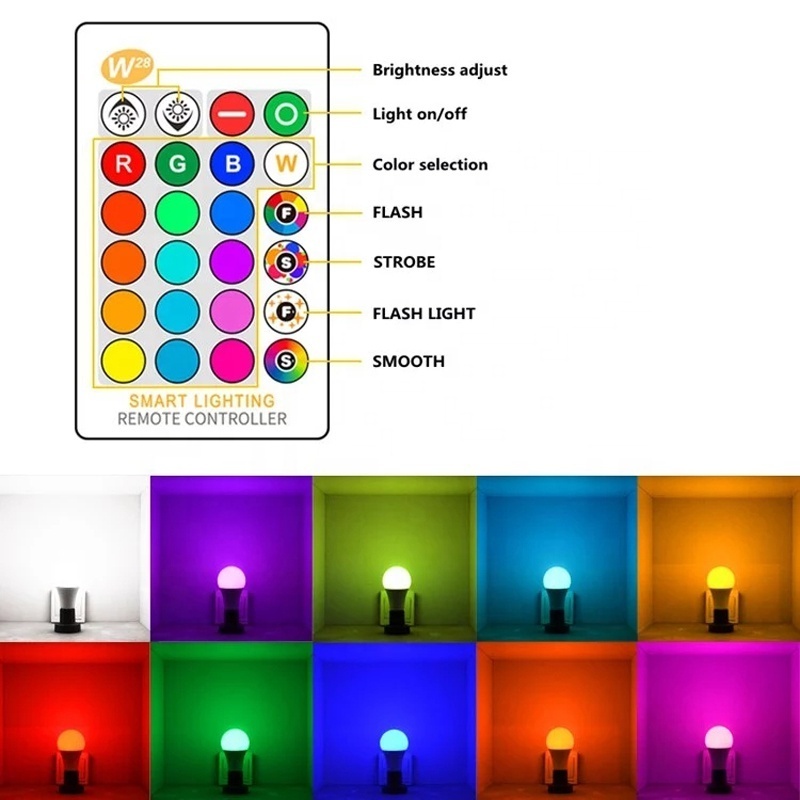 E27 3W 5W 9W Indoor Bedroom rgbw bulb lamps Atmosphere 16 Color changing rgb led light bulbs