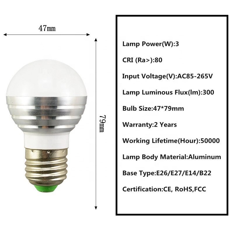 Household Lighting 3W remote control led lamp Nightclub bar party 7 color changing rgb led light bulb