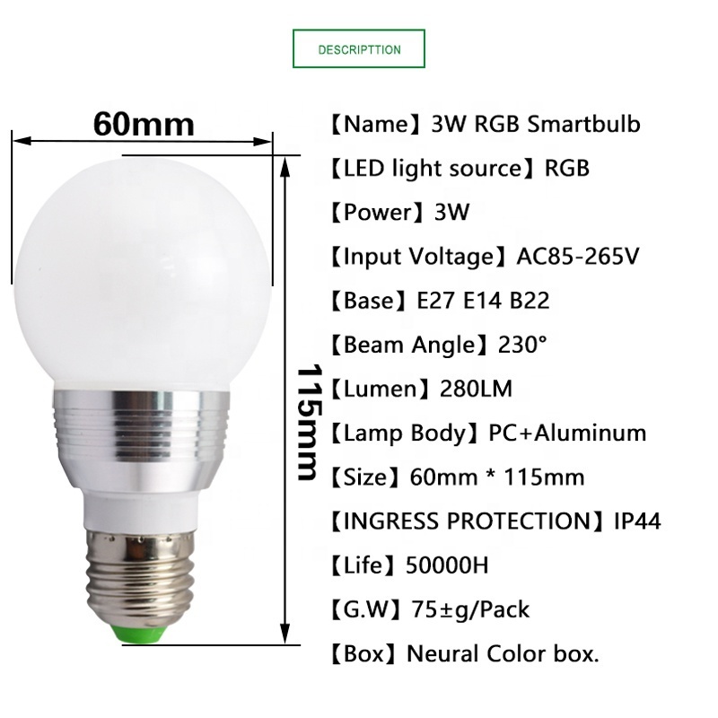 New style 85-265V 3W LED Lamp Magic Holiday lighting Remote Control 16 Colors e27 rgb light bulb