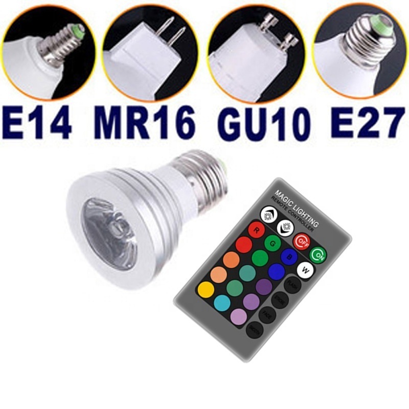 3W LED Bulb 16 Color Changing rgb spot light E27 E14 GU10 mr16 remote 12v led spotlight