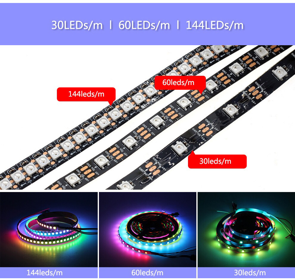 DC5V 5m WS2812B WS2812 Led pixel Strip 30/60leds/m Programmable Individually Addressable Smart RGB Full Color led strip light