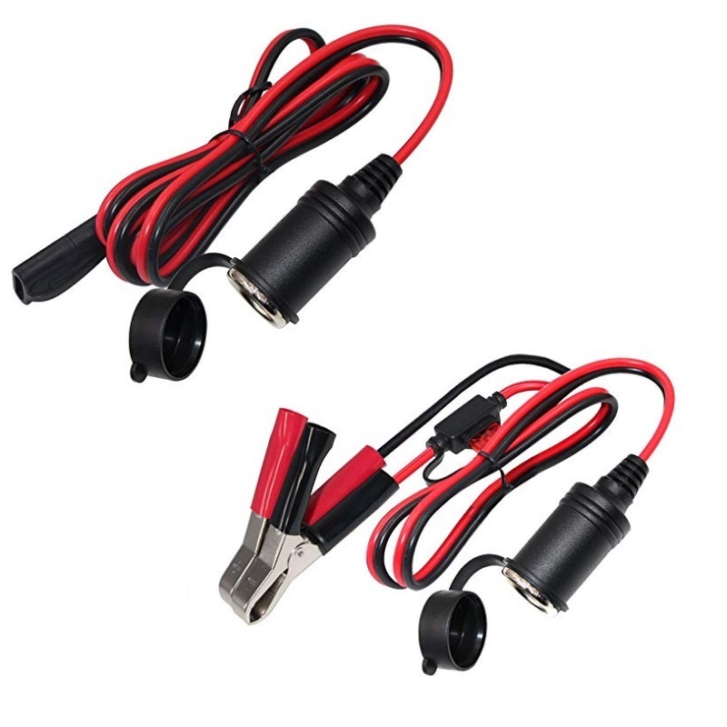 12V/ 24V car Extension Cord Plug Socket with Battery Clamp 4.9FT / 1.5m 16 AWG Battery Clip On and Cigarette Lighter Adapter