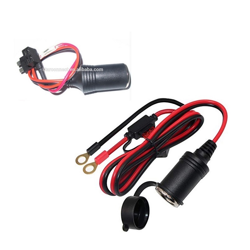 12V/ 24V car Extension Cord Plug Socket with Battery Clamp 4.9FT / 1.5m 16 AWG Battery Clip On and Cigarette Lighter Adapter