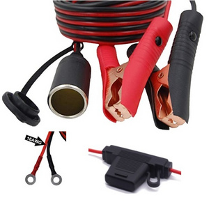 12V/ 24V car Extension Cord Plug Socket with Battery Clamp 4.9FT / 1.5m 16 AWG Battery Clip On and Cigarette Lighter Adapter