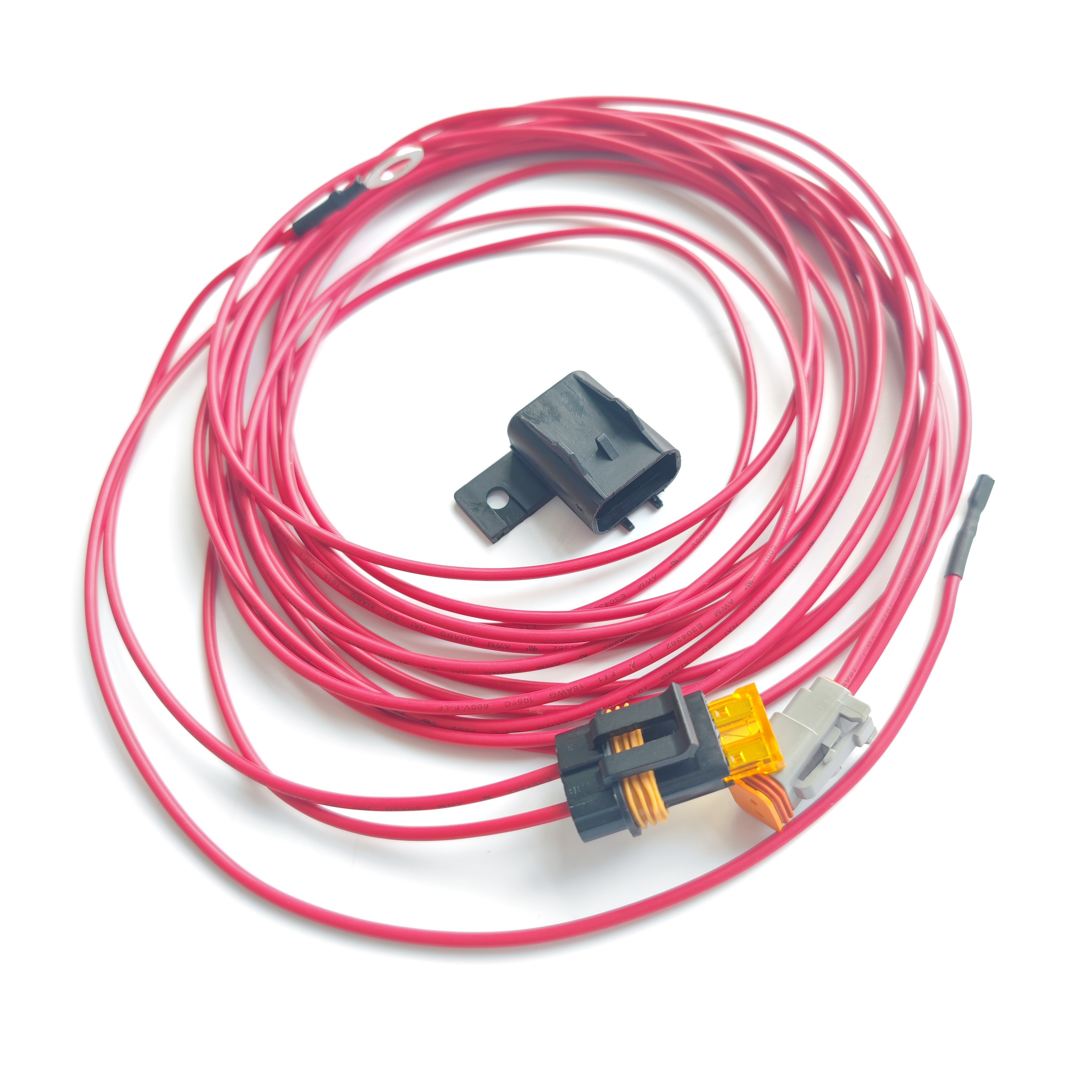 custom 16awg boat marine battery power wiring harness with dt deutsch 2 pin female connector dt06-2s and inline fuse holder