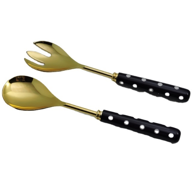 Black Resin Handle & Stainless Steel with golden plated salad server kitchen accessories kitchen gadgets